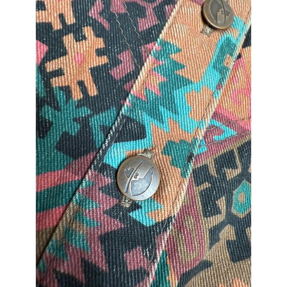 "GOTCHA COVERED" Aztec Print Denim Jean Jacket Womens SZ M VTG Cowgirl Rodeo - Picture 7 of 12